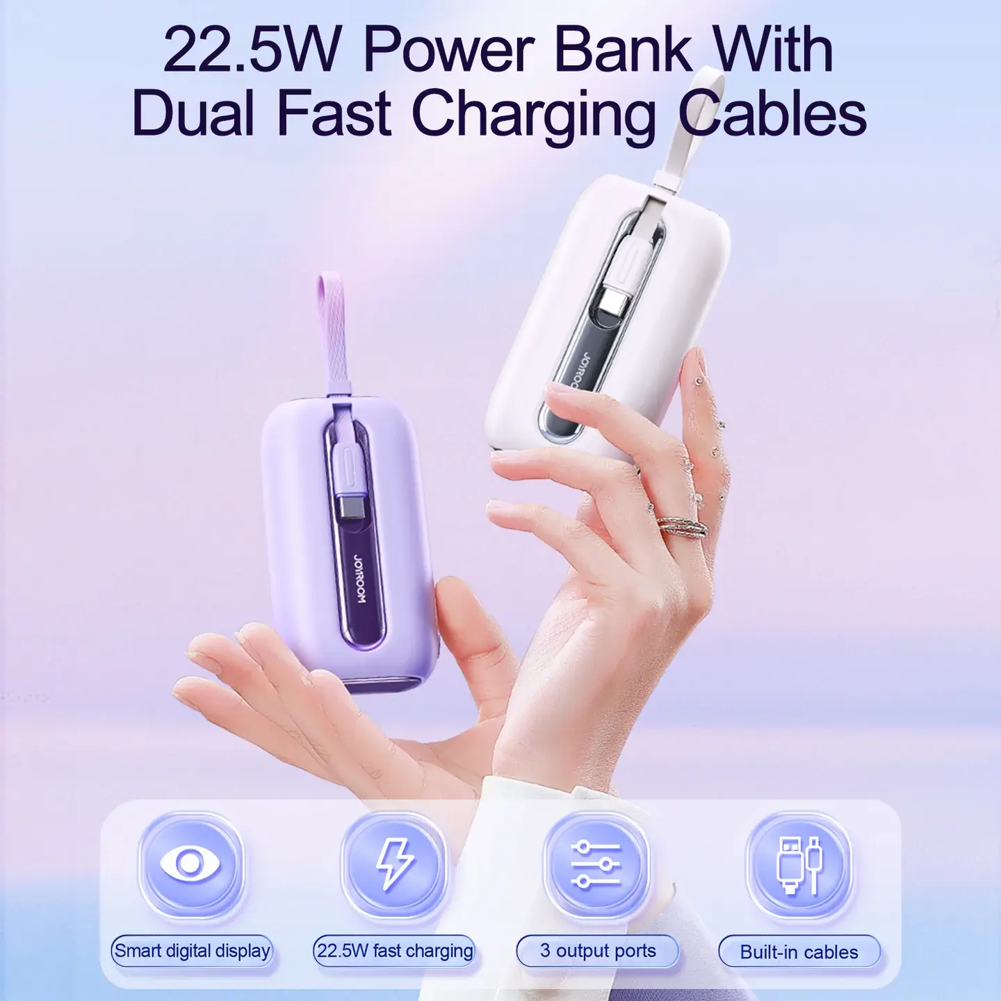 JoyroomJR-L012ColorfulSeries22.5WminiPowerBankwithDualCables10000mAh_2