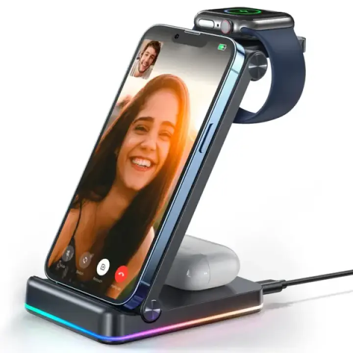 JR-WQN01 3 in 1 Magnetic Charging Station for phone for watch for earphone